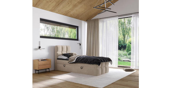 BOXBETT 90/200 cm,  in Taupe, gepolstertes Kopfteil, Bettkasten, Topper, H3 = fest  - Taupe/Schwarz, Design, Holzwerkstoff/Kunststoff (90/200cm) - Xora