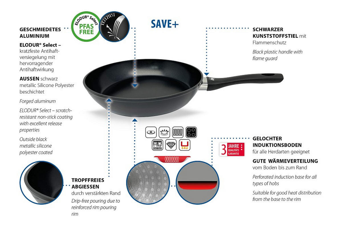 BRATPFANNE Save + 24 cm  - Basics, Metall (24cm) - ELO