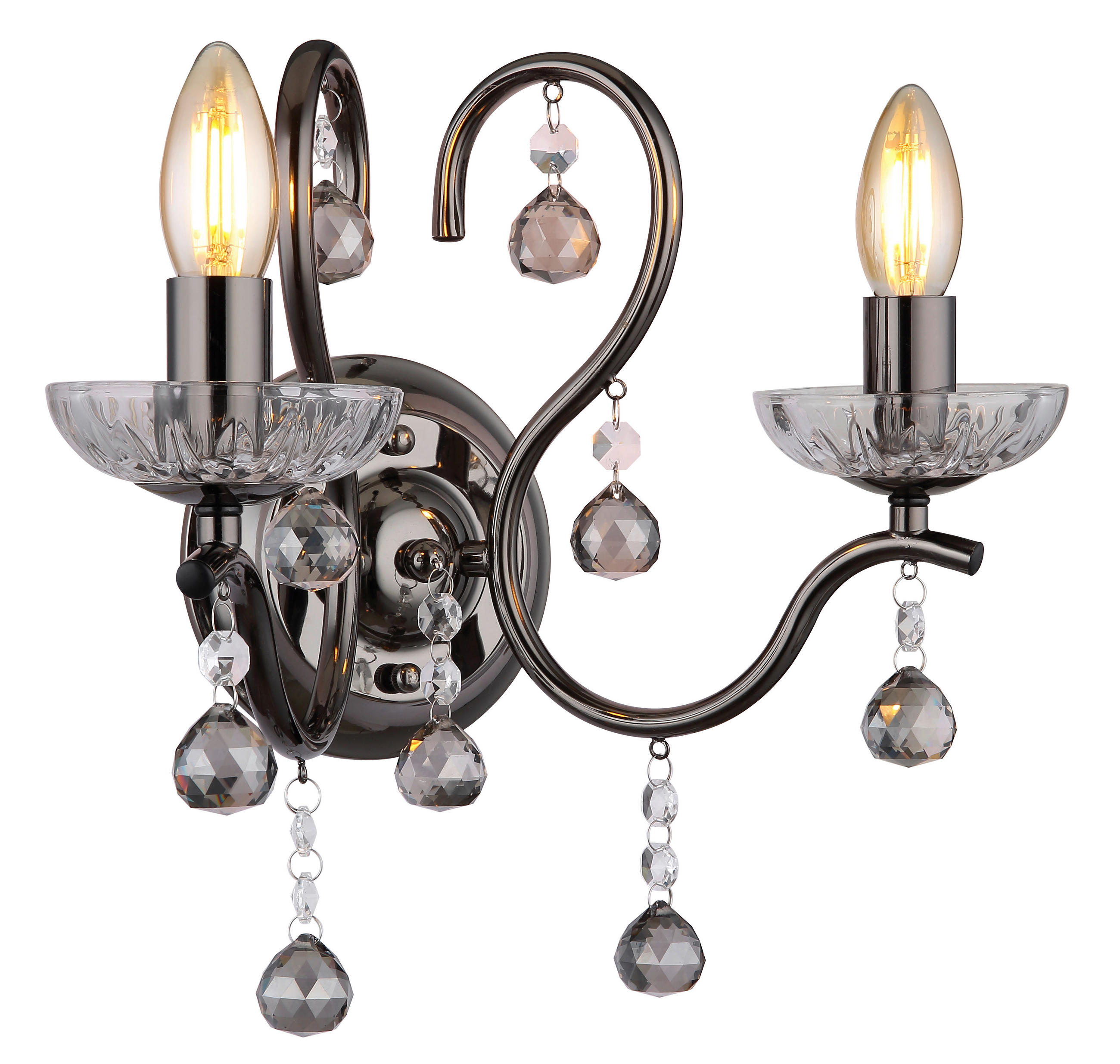 WANDLEUCHTE 33/21,7/33 cm   - Klar/Schwarzchrom, KONVENTIONELL, Glas/Metall (33/21,7/33cm) - Globo