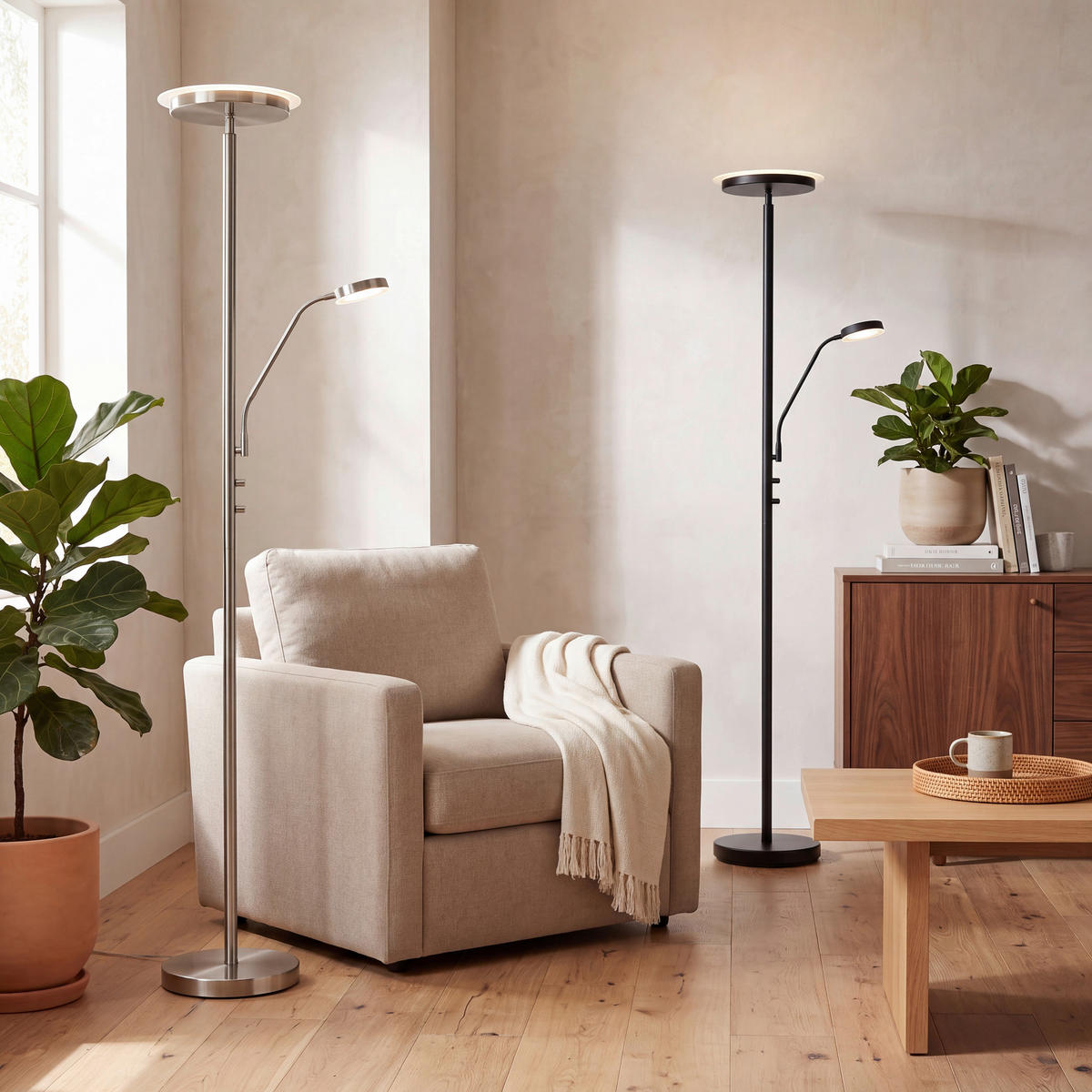 Lampadar Cu Led 26/180 cm    - culoare nichel, Basics, plastic/sticlă (26/180cm) - Novel