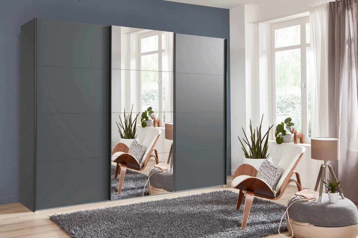 SCHWEBETÜRENSCHRANK Graphitfarben  - Schwarz/Graphitfarben, Konventionell, Glas/Holzwerkstoff (313/236/65cm) - Carryhome