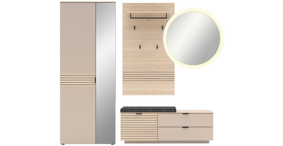 GARDEROBE 5-teilig in 236/202/38 cm - Kaschmir/Eichefarben, Design, Glas/Holzwerkstoff (236/202/38cm) - Xora