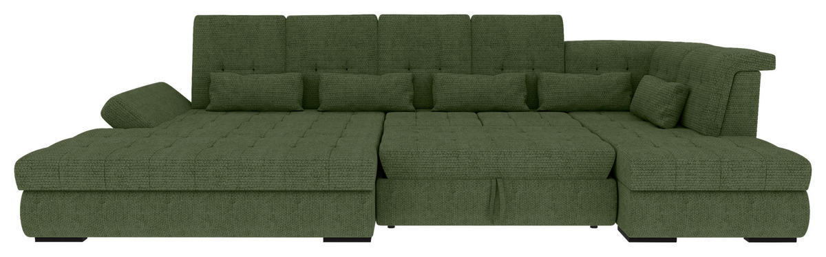 WOHNLANDSCHAFT Olivgrün Struktur  - Schwarz/Olivgrün, KONVENTIONELL, Kunststoff/Textil (212/358/222cm) - Carryhome