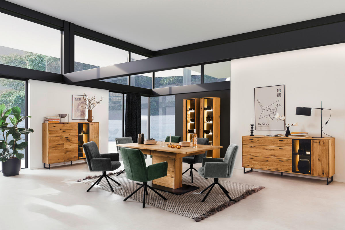 VITRINE in furniert, teilmassiv Balkeneiche Wildeiche  - Wildeiche/Anthrazit, Design, Glas/Holz (52/190/37cm) - MID.YOU