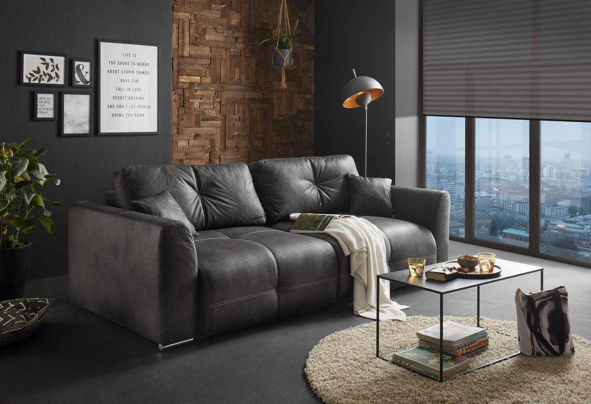 KANAPÉÁGY textil antracit  - króm/antracit, Modern, műanyag/textil (245/85/115cm) - Livetastic