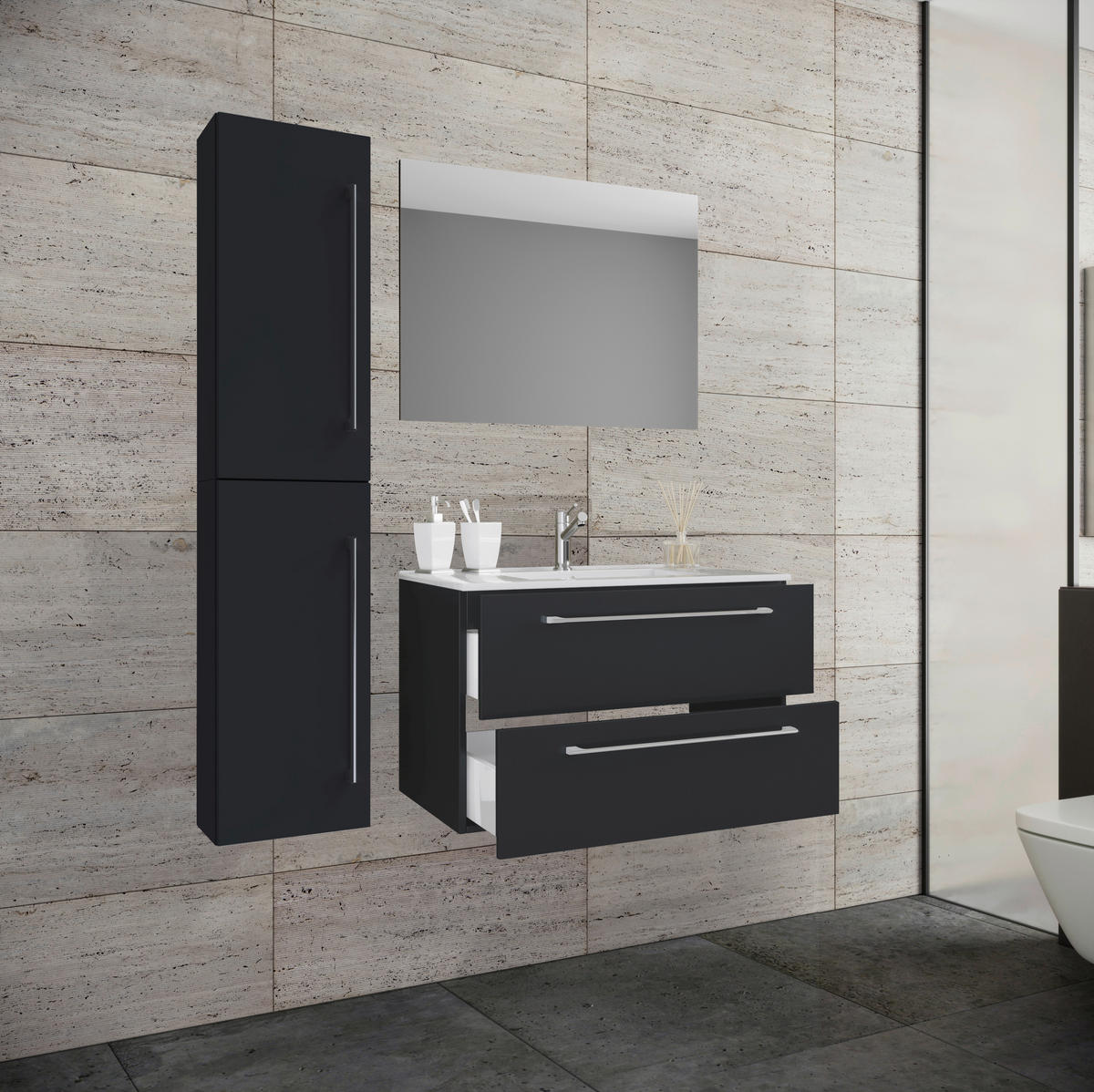 BADEZIMMER  in 113/51,6/46,4 cm  - Schwarz/Weiß, MODERN, Keramik/Holzwerkstoff (113/51,6/46,4cm) - MID.YOU