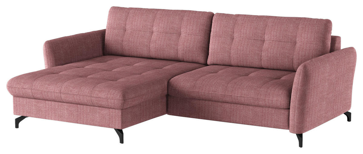 ECKSOFA in Flachgewebe, Leinenoptik Rosa  - Schwarz/Rosa, Design, Textil/Metall (170/242cm) - Xora