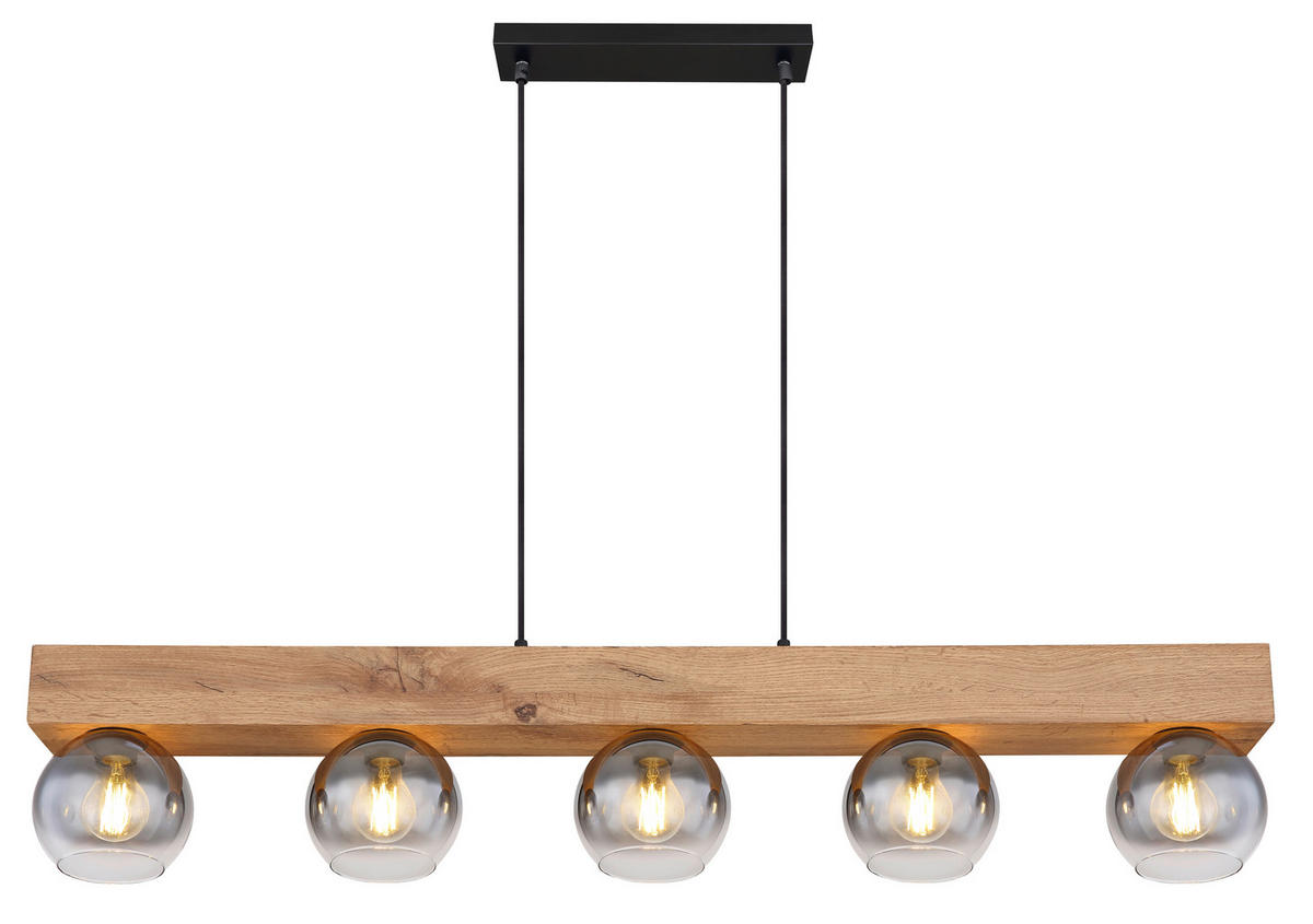 HÄNGELEUCHTE Moitas 115/15/120 cm   - Schwarz/Naturfarben, Natur, Glas/Holzwerkstoff (115/15/120cm) - Globo