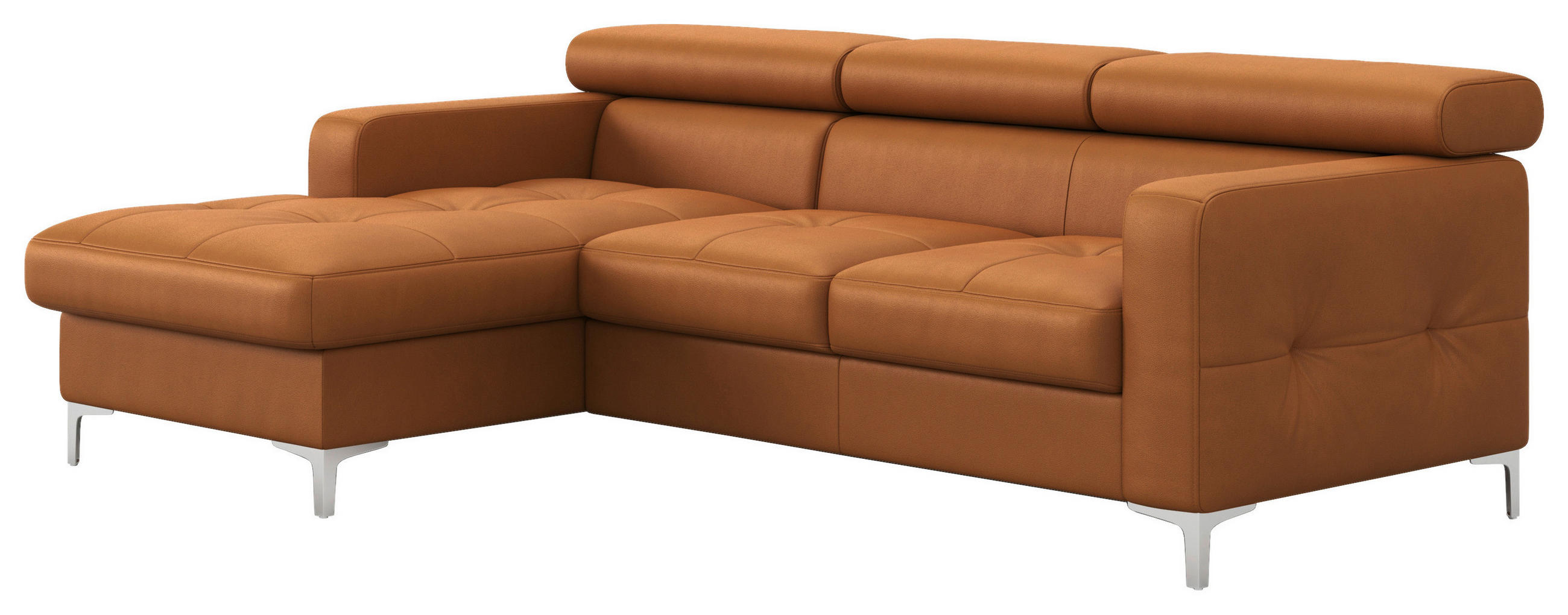 ECKSOFA Gelb Echtleder Bettkasten, Schlaffunktion, Rücken echt, Kopfteilverstellung, Kopfstütze  - Chromfarben/Gelb, Design, Leder/Metall (168/227cm) - Livetastic