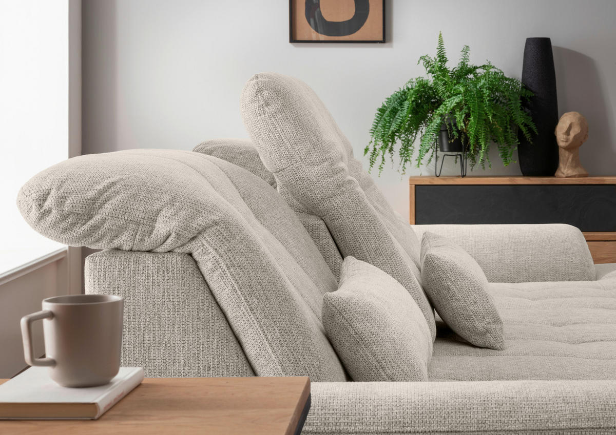 ECKSOFA in Chenille Beige  - Chromfarben/Beige, MODERN, Textil/Metall (314/184cm) - Livetastic