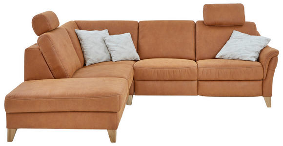 ECKSOFA in Flachgewebe Braun 225/255 cm - Wildeiche/Braun, Natur, Holz/Textil (225/255cm) - Voleo