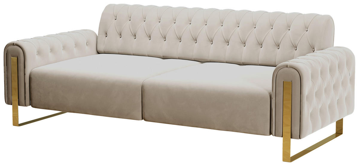 2-SITZER-SOFA Velours Beige  - Beige/Goldfarben, KONVENTIONELL, Textil/Metall (194/90/97cm) - Carryhome
