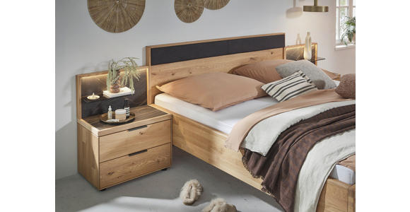 BETT 180/200 cm in Schwarz, Wildeiche - Wildeiche/Schwarz, Design, Holz/Textil (180/200cm) - Valnatura