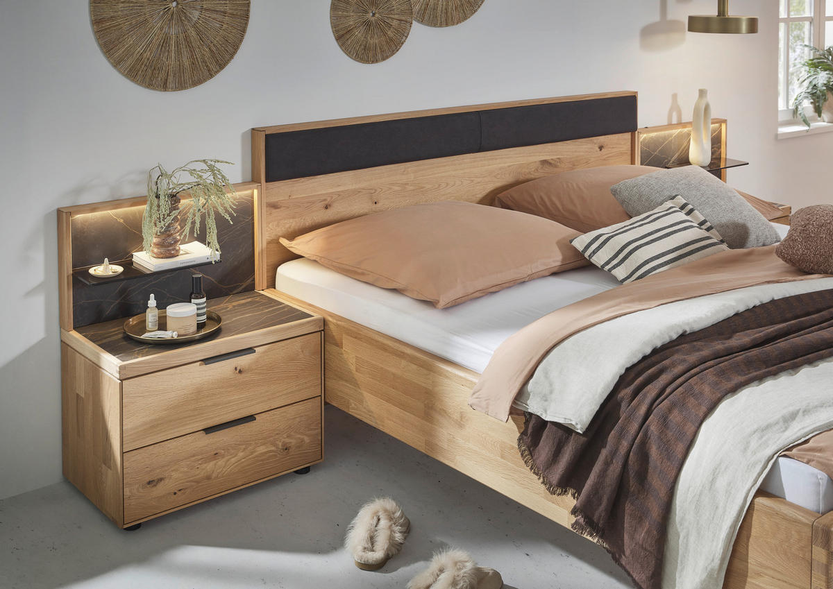 BETT 180/200 cm  in Schwarz, Wildeiche   - Wildeiche/Schwarz, Design, Holz/Textil (180/200cm) - Valnatura