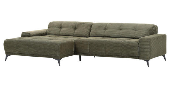 ECKSOFA Dunkelgrün Cord  - Dunkelgrün/Schwarz, KONVENTIONELL, Textil/Metall (165/295cm) - Carryhome