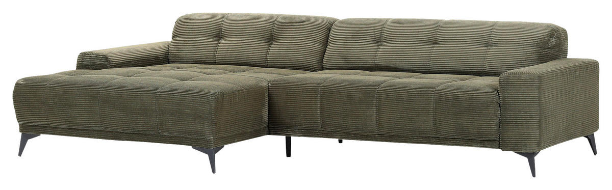 ECKSOFA in Cord Dunkelgrün  165/295 cm  - Dunkelgrün/Schwarz, KONVENTIONELL, Textil/Metall (165/295cm) - Carryhome