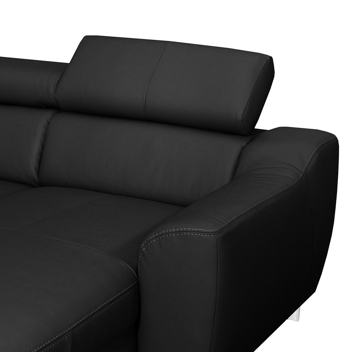 WOHNLANDSCHAFT in Lederlook Echtleder Schwarz  - Chromfarben/Schwarz, Design, Leder/Textil (208/315/175cm) - Livetastic