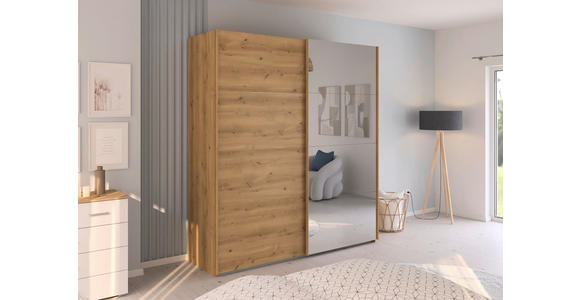 SCHWEBETÜRENSCHRANK  in Eichefarben  - Eichefarben, Design, Glas/Holzwerkstoff (201/223/68cm) - Novel