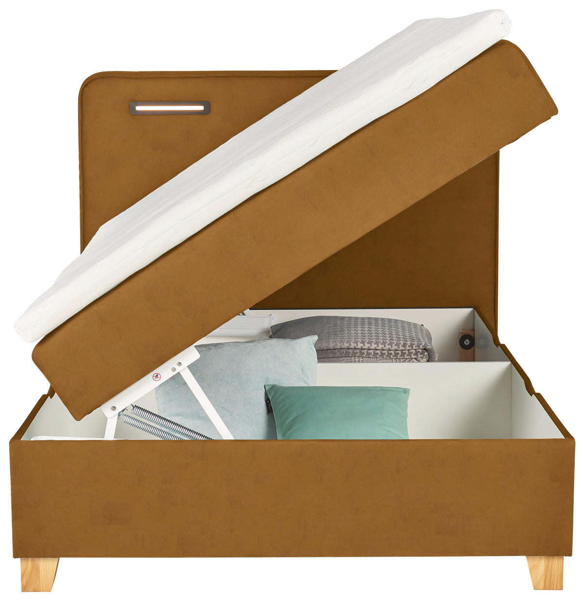 BOXBETT 100/200 cm  in Senfgelb  - Türkis/Eichefarben, Konventionell, Holz/Holzwerkstoff (100/200cm) - Moderano