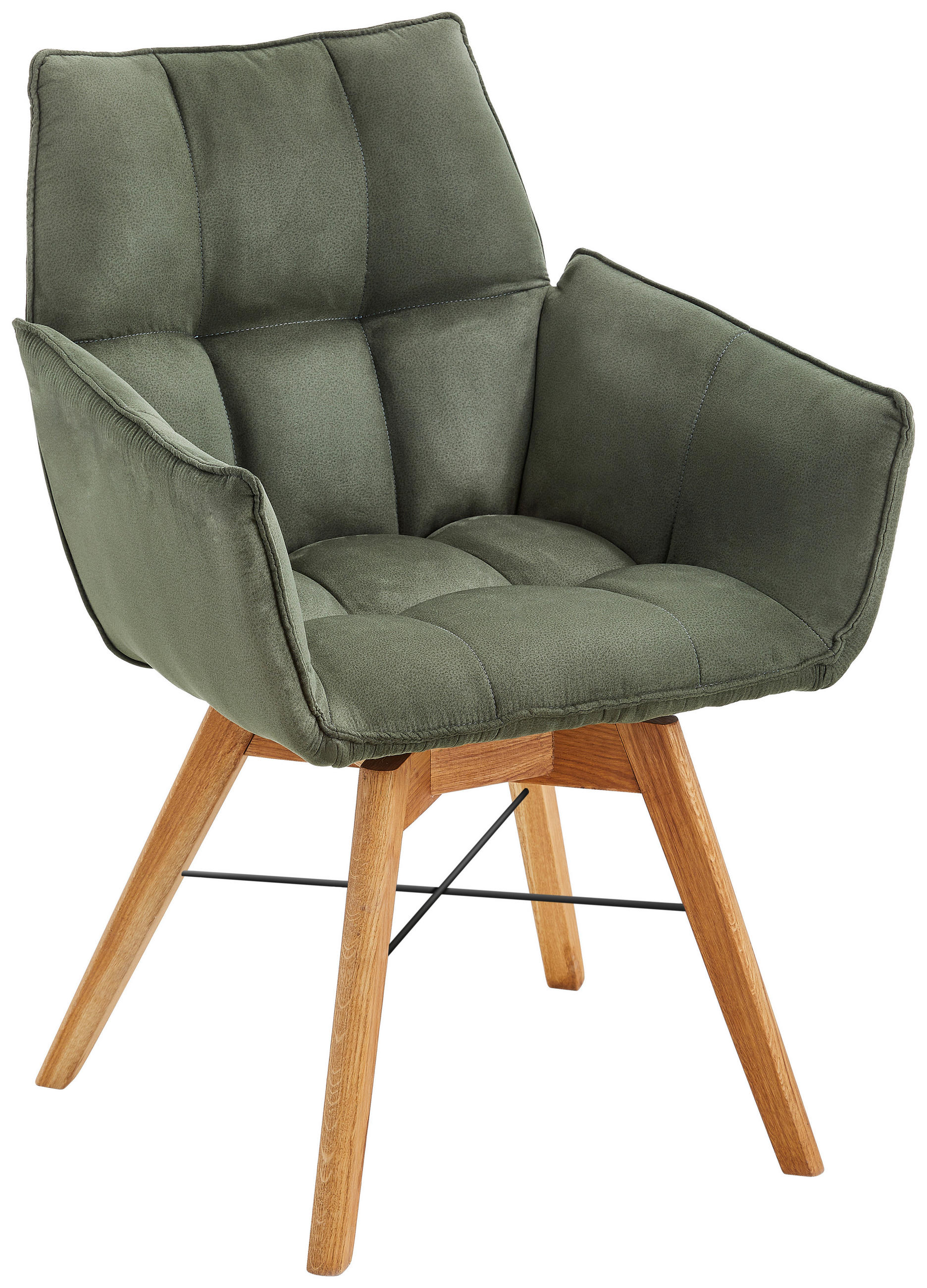 ARMLEHNSTUHL drehbar Flachgewebe Eichefarben, Olivgrün Wildeiche massiv Typenauswahl, abwischbar  - Eichefarben/Olivgrün, Design, Holz/Textil (61/87/63cm) - Waldwelt