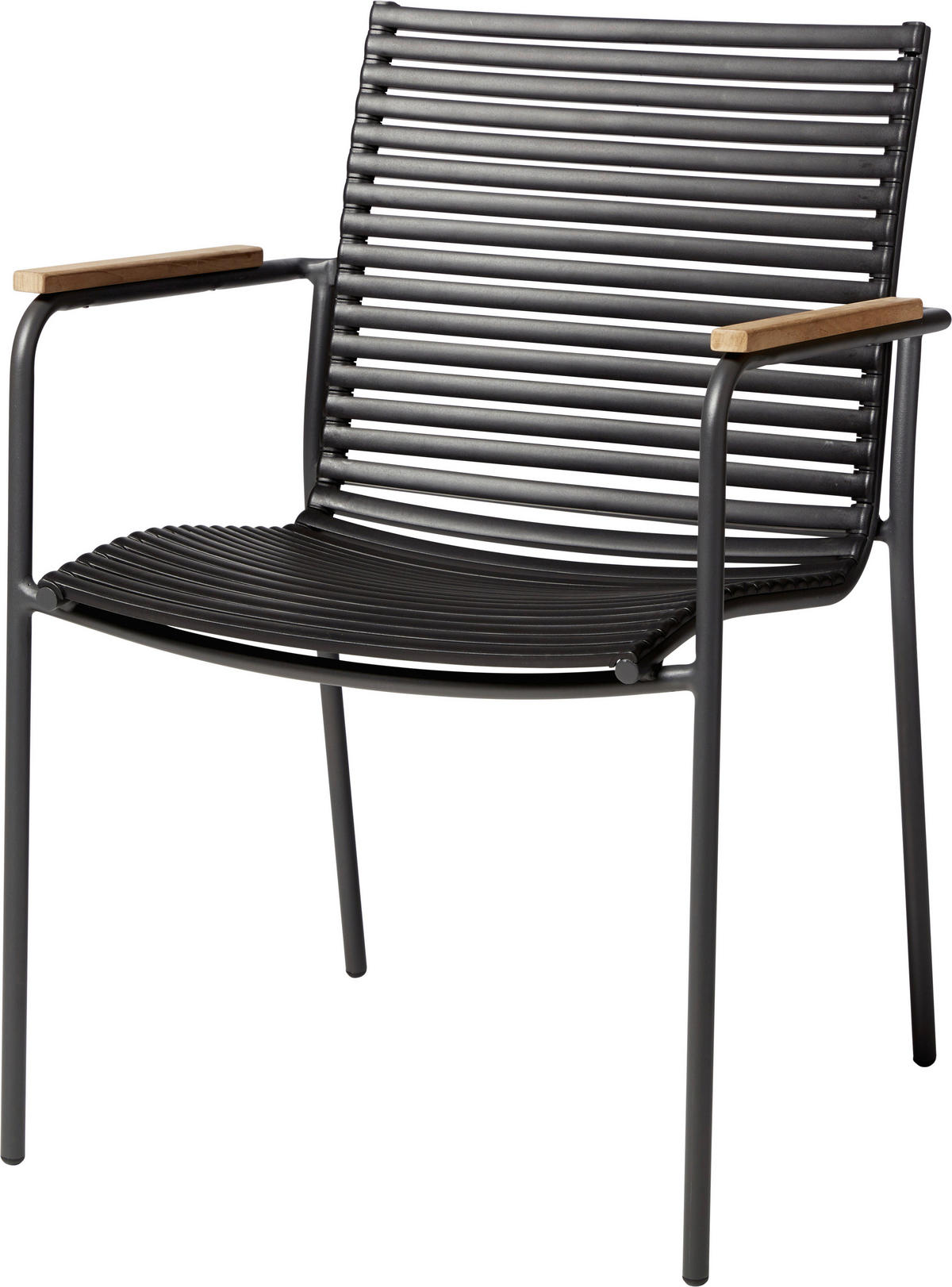STAPELSTUHL in Kunststoff Anthrazit, Schwarz, Teakfarben  - Anthrazit/Schwarz, KONVENTIONELL, Holz/Kunststoff (60/84/56cm) - Gardenson
