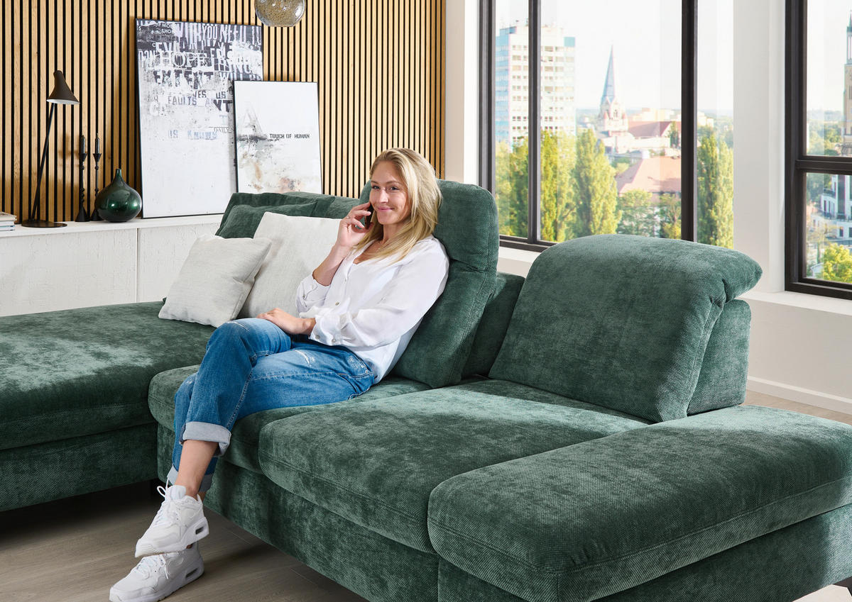 ECKSOFA Dunkelgrün Chenille  - Dunkelgrün/Schwarz, Design, Textil/Metall (198/288cm) - Beldomo Style