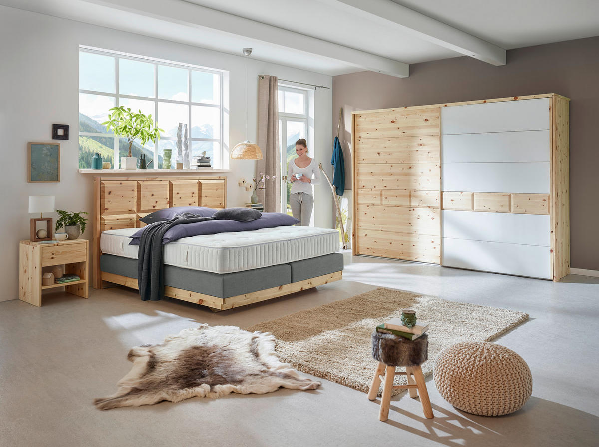 BOXSPRINGBETT 160/200 cm  in Zirbelkieferfarben, Dunkelgrau  - Dunkelgrau/Zirbelkieferfarben, Natur, Holz/Textil (160/200cm) - Valnatura