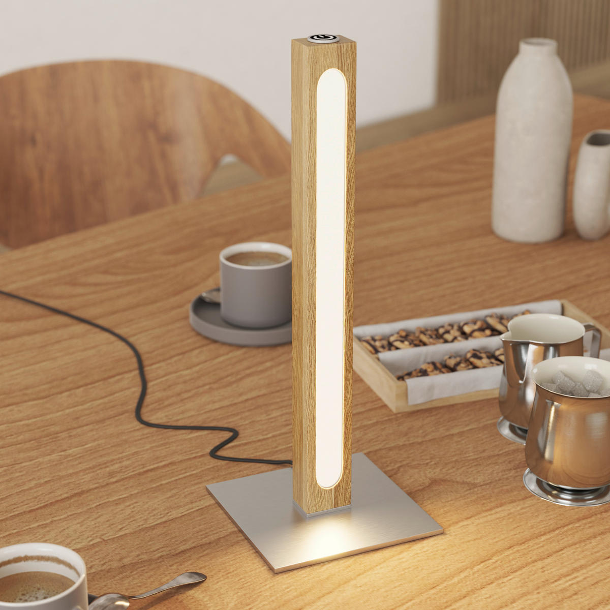 VEIOZĂ CU LED - culoare nichel/culoare lemn stejar, Lifestyle, plastic/lemn (15/40/15cm) - Novel