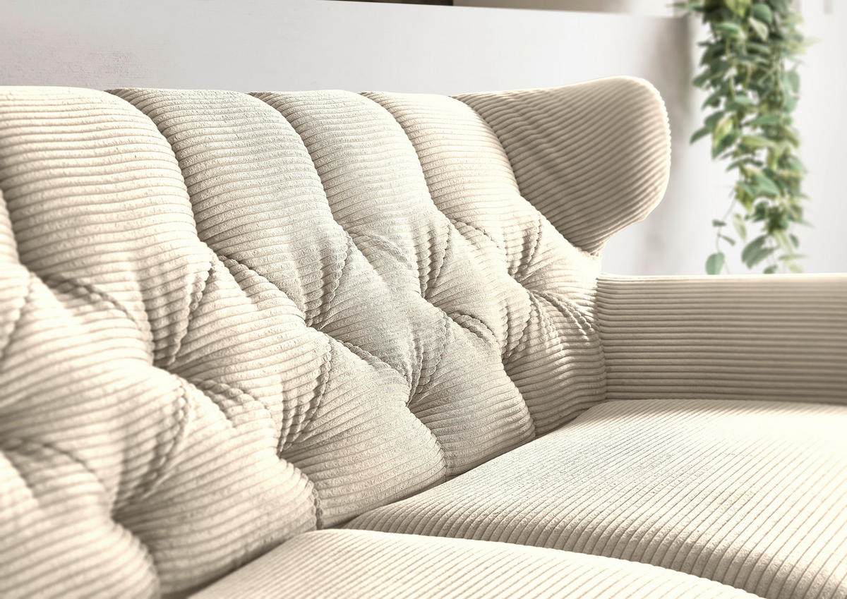 CHESTERFIELD-SOFA Cord Naturfarben  - Schwarz/Naturfarben, MODERN, Textil/Metall (160/94/95cm) - Pure Home Lifestyle