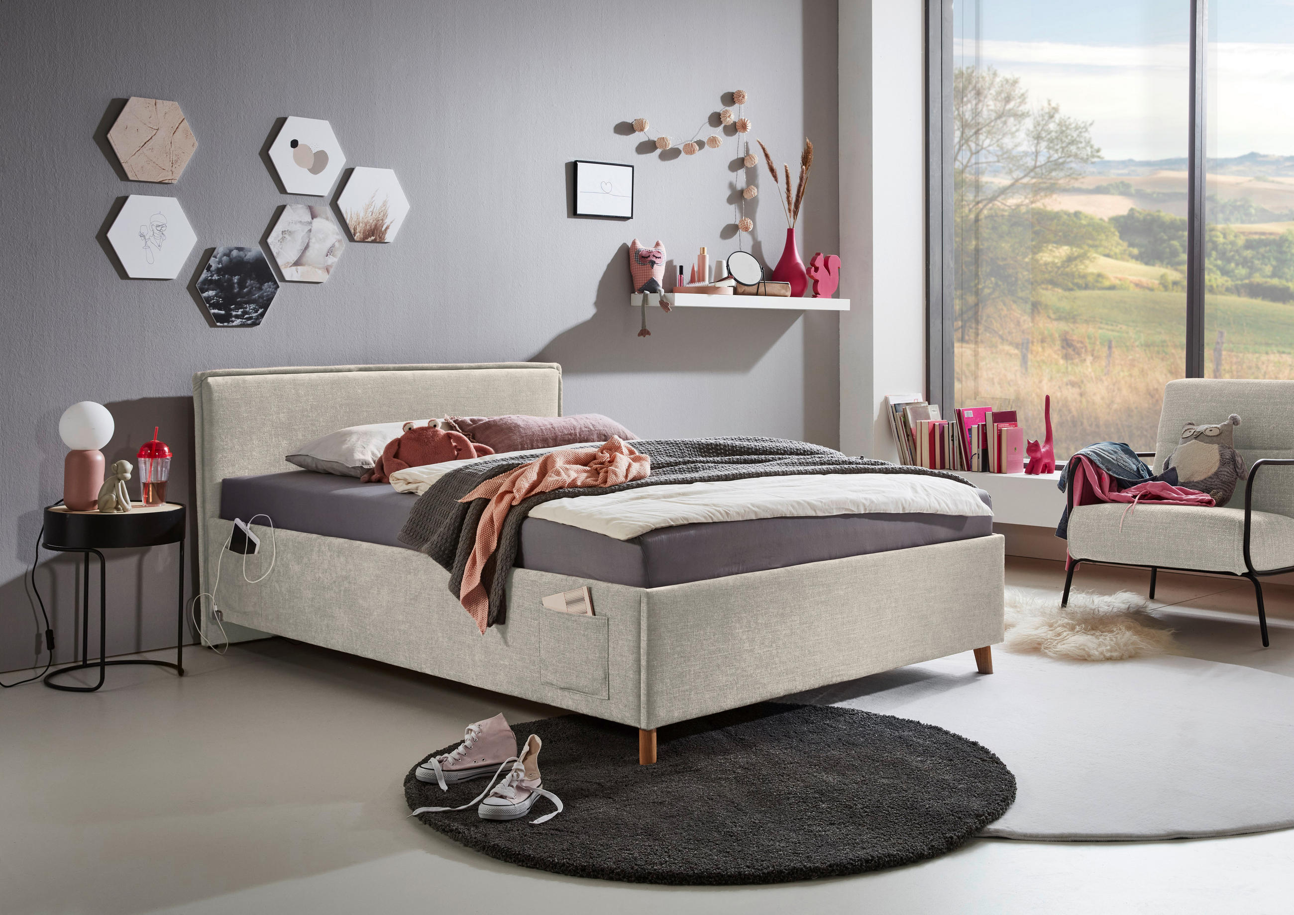 POLSTERBETT Lattenrost, Bettkasten 90/200 cm  in Beige  - Eichefarben/Birkefarben, KONVENTIONELL, Holz/Textil (90/200cm) - Stylife