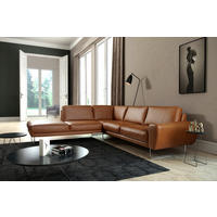 ECKSOFA in Echtleder Cognac  250/273 cm  - Chromfarben/Cognac, Design, Leder/Metall (250/273cm) - Livetastic