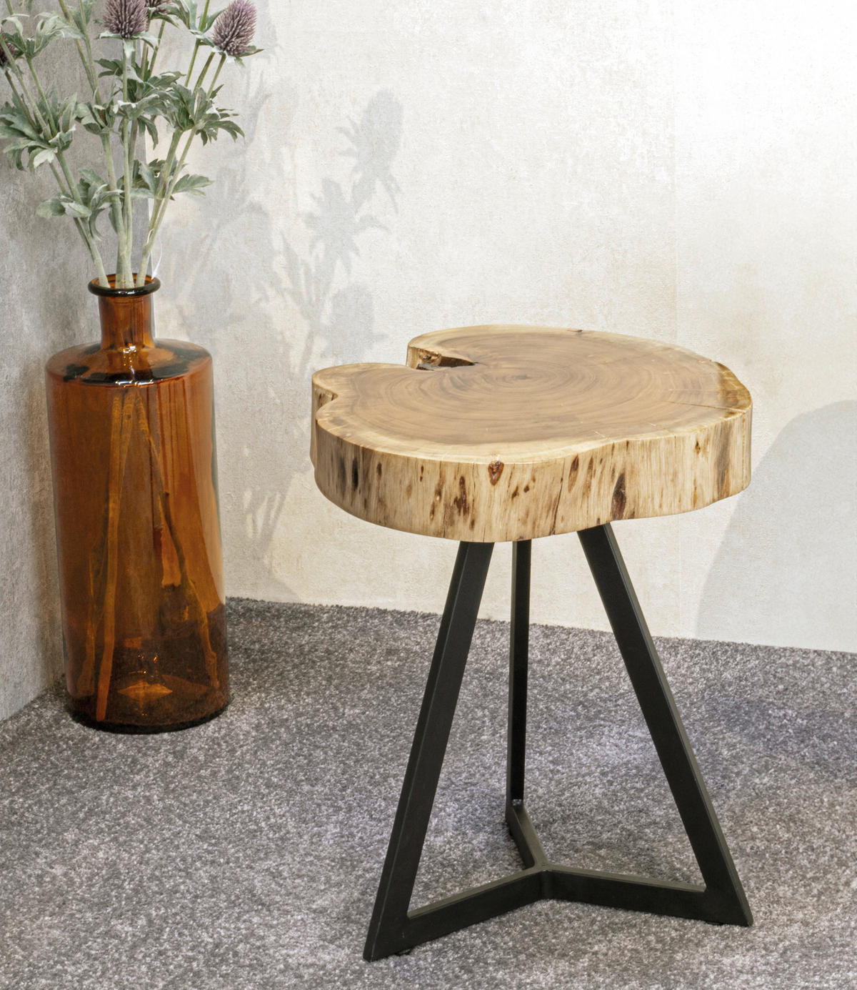 BEISTELLTISCH 35/35/43 cm Akazie massiv Schwarz, Akaziefarben rund  - Schwarz/Akaziefarben, Trend, Holz/Metall (35/35/43cm)