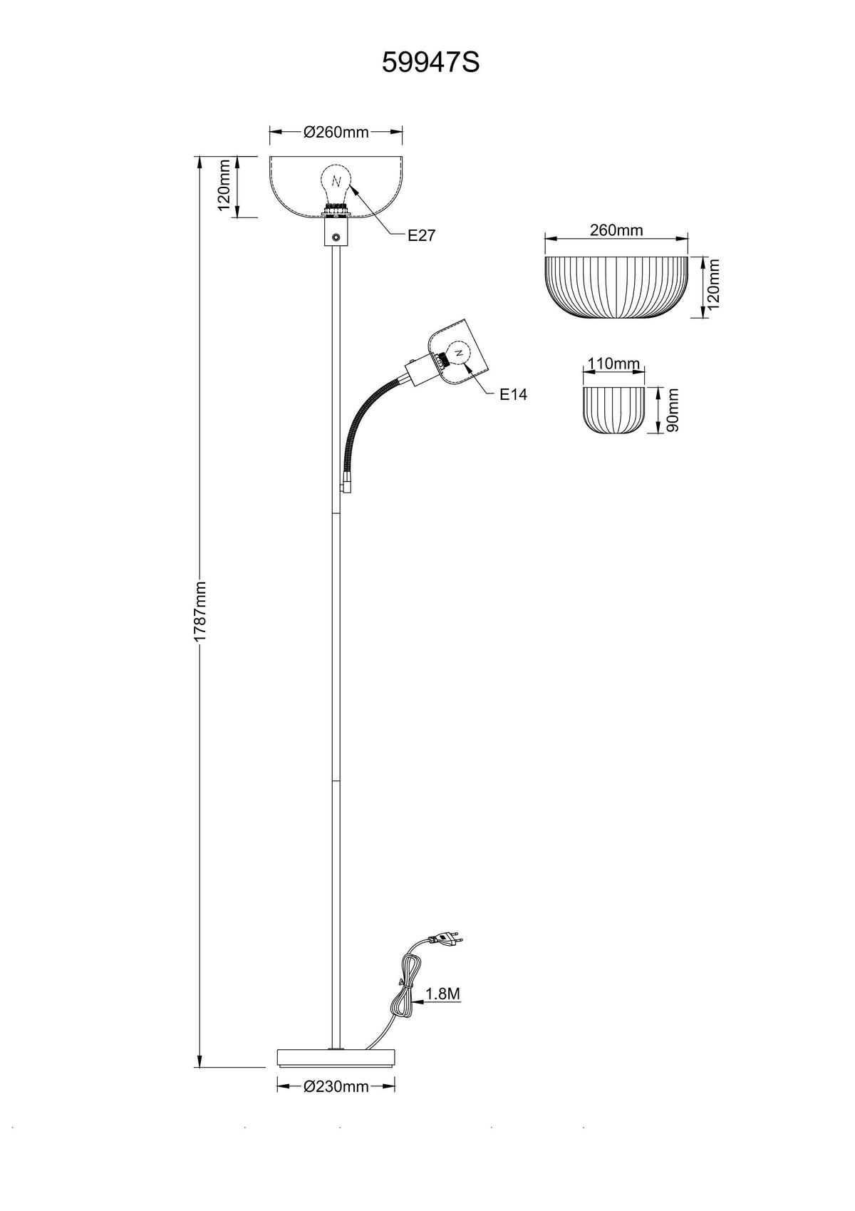 STEHLEUCHTE 26/178,7 cm    - Sandfarben/Schwarz, Design, Kunststoff/Metall (26/178,7cm) - Globo