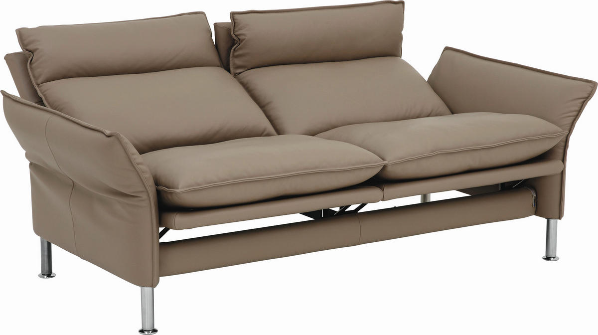 2,5-SITZER PORTO Echtleder Grau  - Chromfarben/Grau, KONVENTIONELL, Leder/Metall (176/93/88cm) - Erpo