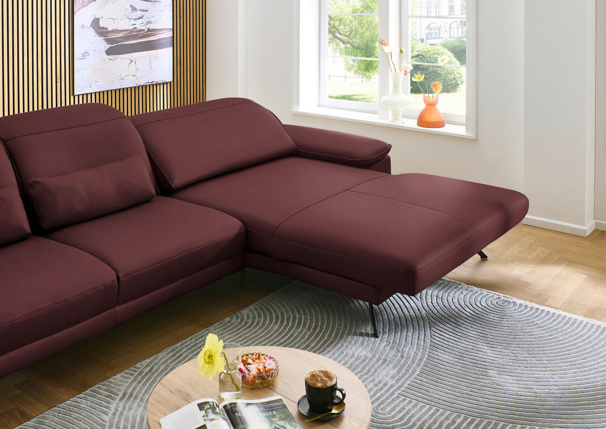 ECKSOFA in Echtleder Brombeere  - Brombeere/Schwarz, Design, Leder/Metall (332/193cm) - Dieter Knoll