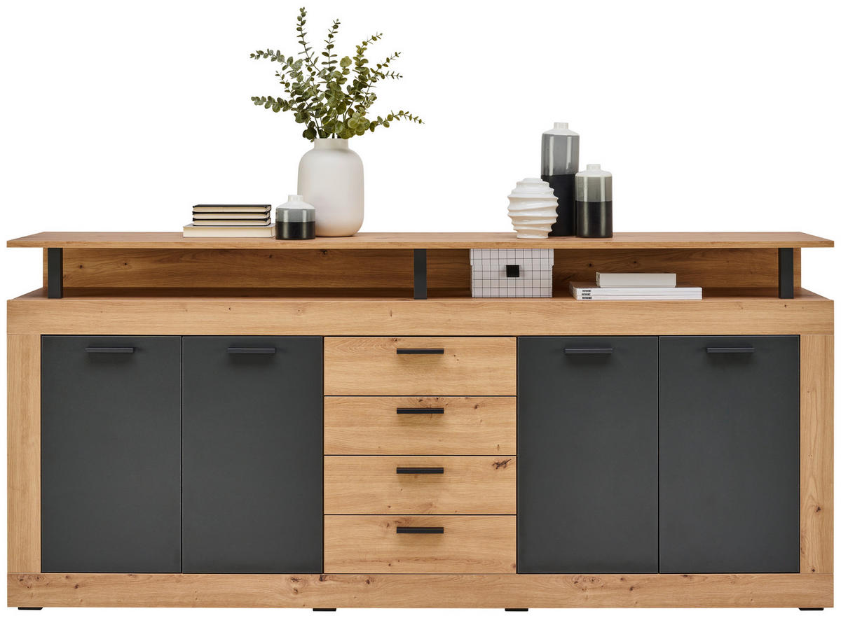 SIDEBOARD  in 195/88/38 cm  - Anthrazit/Schwarz, KONVENTIONELL, Holzwerkstoff/Kunststoff (195/88/38cm) - Xora