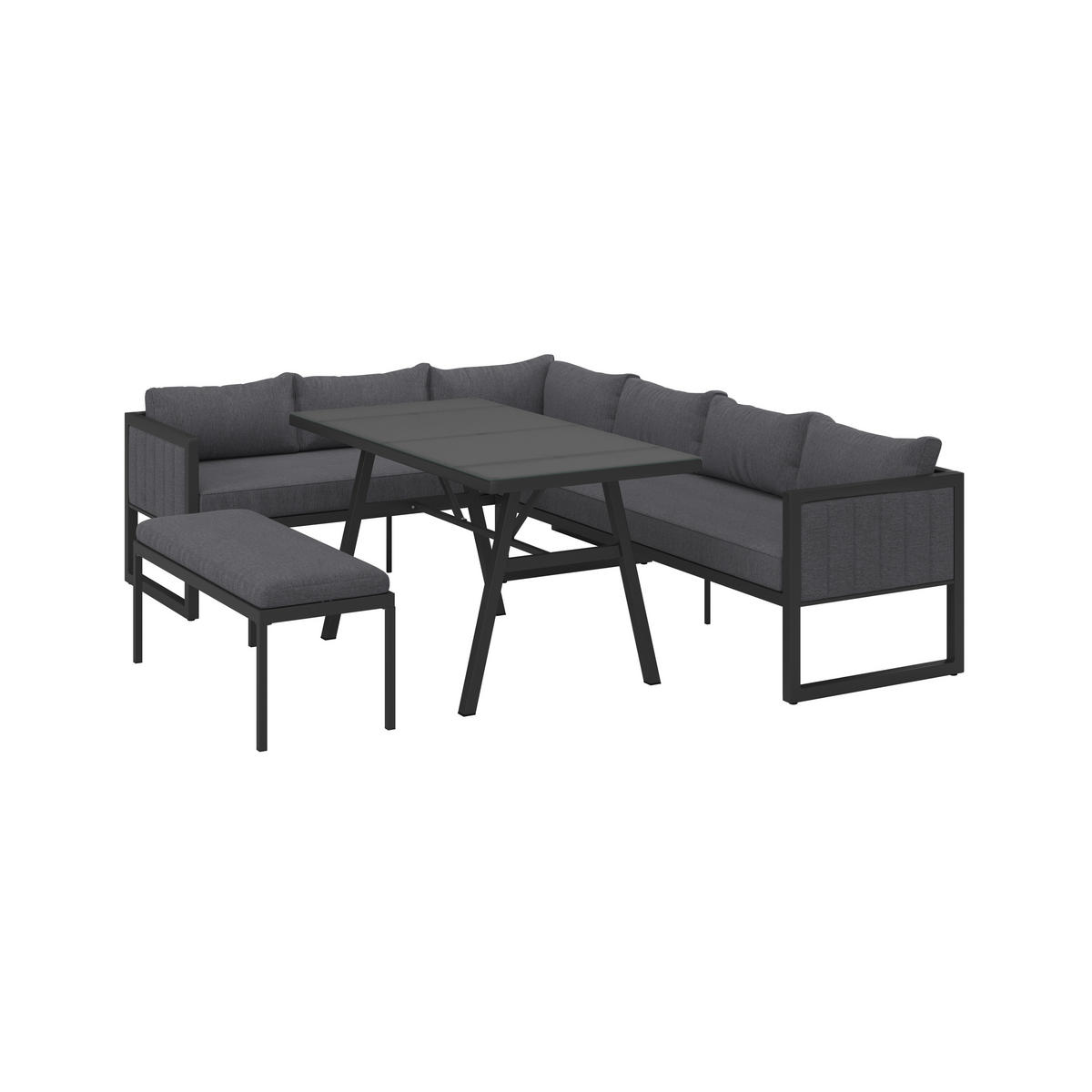 DINING-LOUNGESET 4-teilig  - Grau, MODERN, Glas/Textil (193/260cm) - Ambia Garden