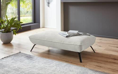 HOCKER in Textil Creme  - Creme/Schwarz, Design, Textil/Metall (142/43/80cm) - Moderano