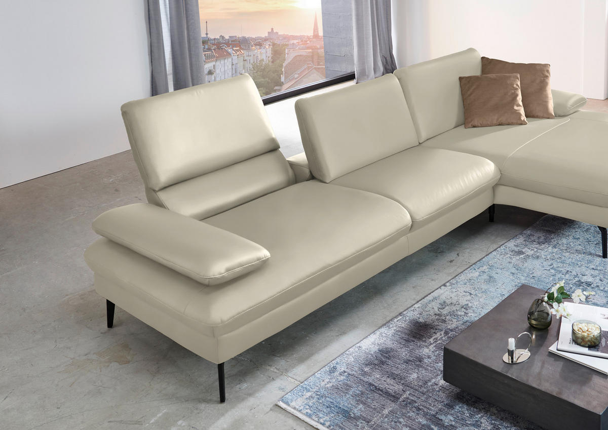 ECKSOFA in Echtleder Ecru  - Ecru/Schwarz, Design, Leder/Metall (325/157cm) - Dieter Knoll