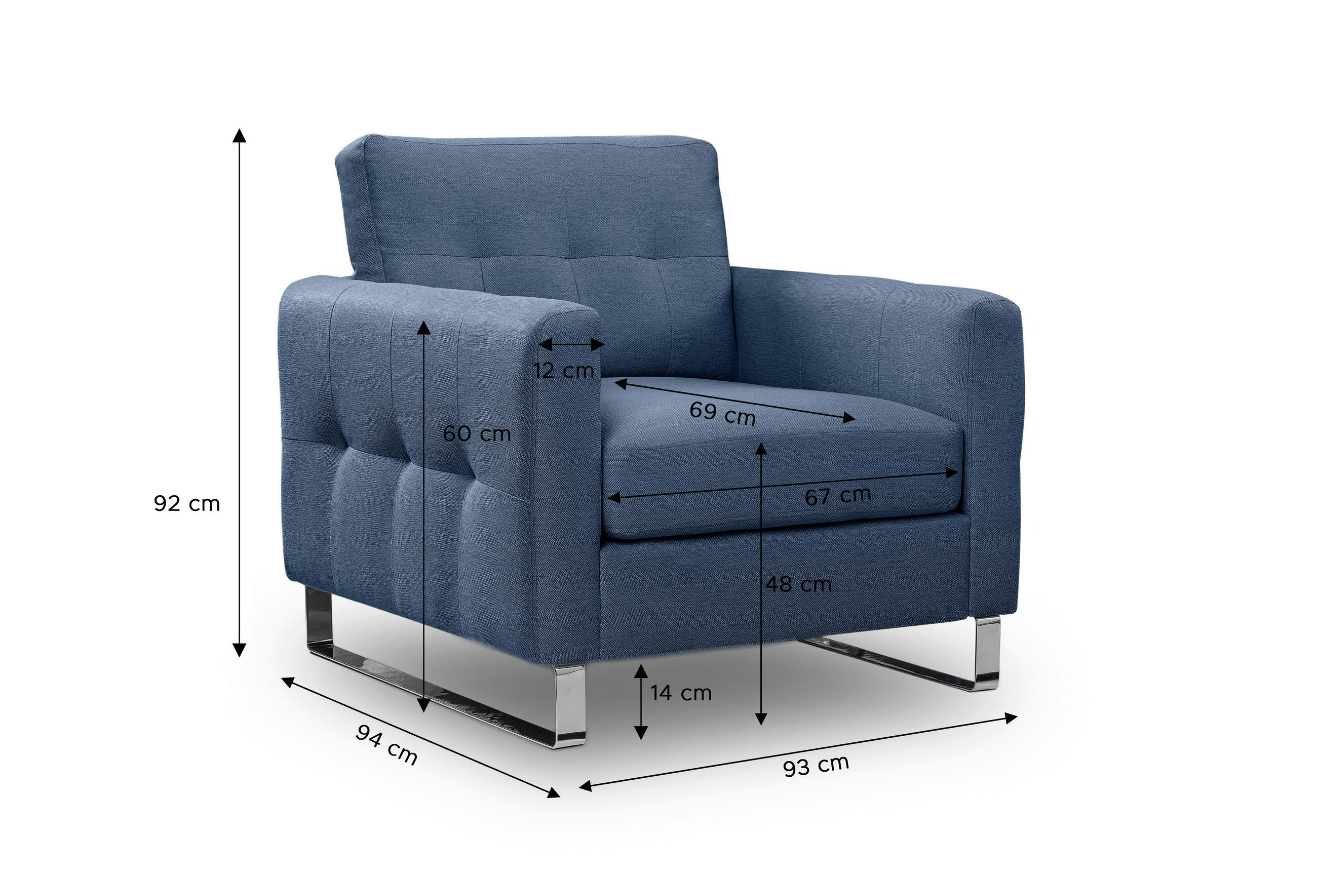 Thumbnail - Mid.you 1,5-Sitzer Hera, Dunkelblau, Textil, Füllung: Kaltschaum, 93x92x94 cm, Made in EU, FSC Mix, Wohnzimmer, Sofas & ...