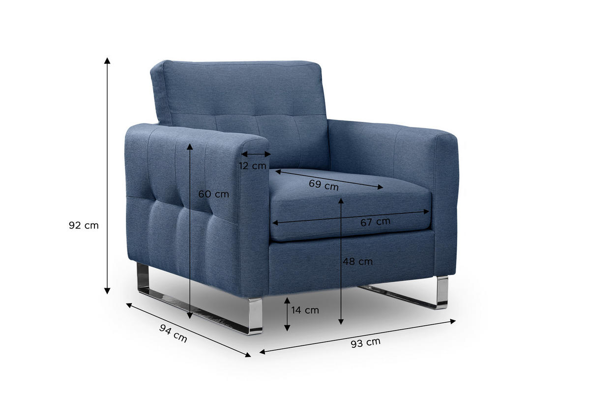 1,5-SITZER HERA Flachgewebe Dunkelblau  - Chromfarben/Dunkelblau, Basics, Textil/Metall (93/92/94cm) - MID.YOU