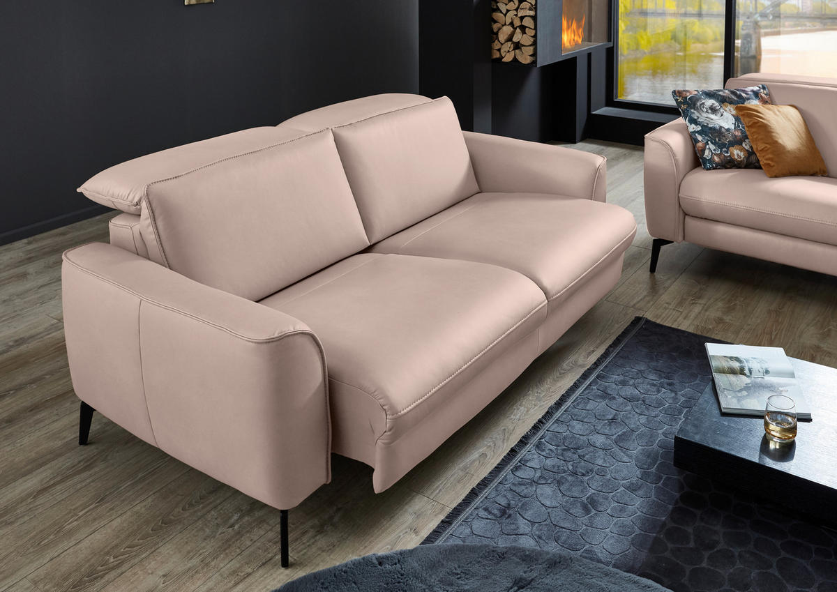 2,5-SITZER in Echtleder Taupe  - Taupe/Schwarz, Natur, Leder/Metall (194/81/110cm) - Valdera
