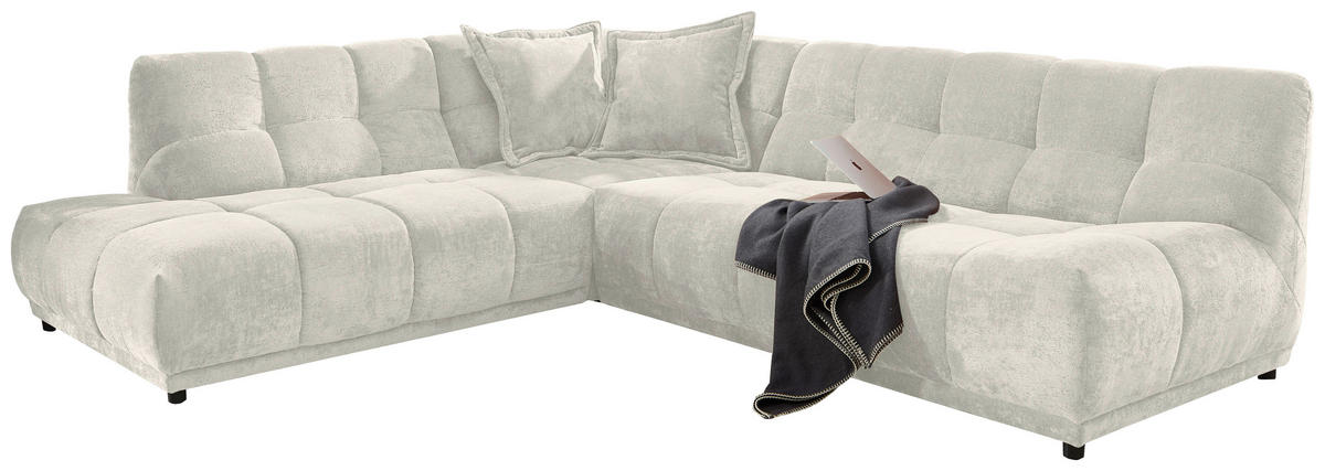 ECKSOFA ITALIA in Chenille Creme  250/284 cm  - Creme/Schwarz, MODERN, Kunststoff/Textil (250/284cm) - Livetastic