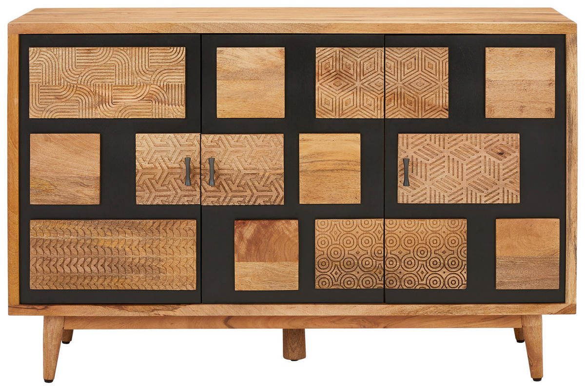 ŠIROKÁ KOMODA, akácia, mangové drevo, prírodná farba, 130/82/42 cm - viacfarebná/čierna, Modern, kov/drevo (130/82/42cm) - Livetastic