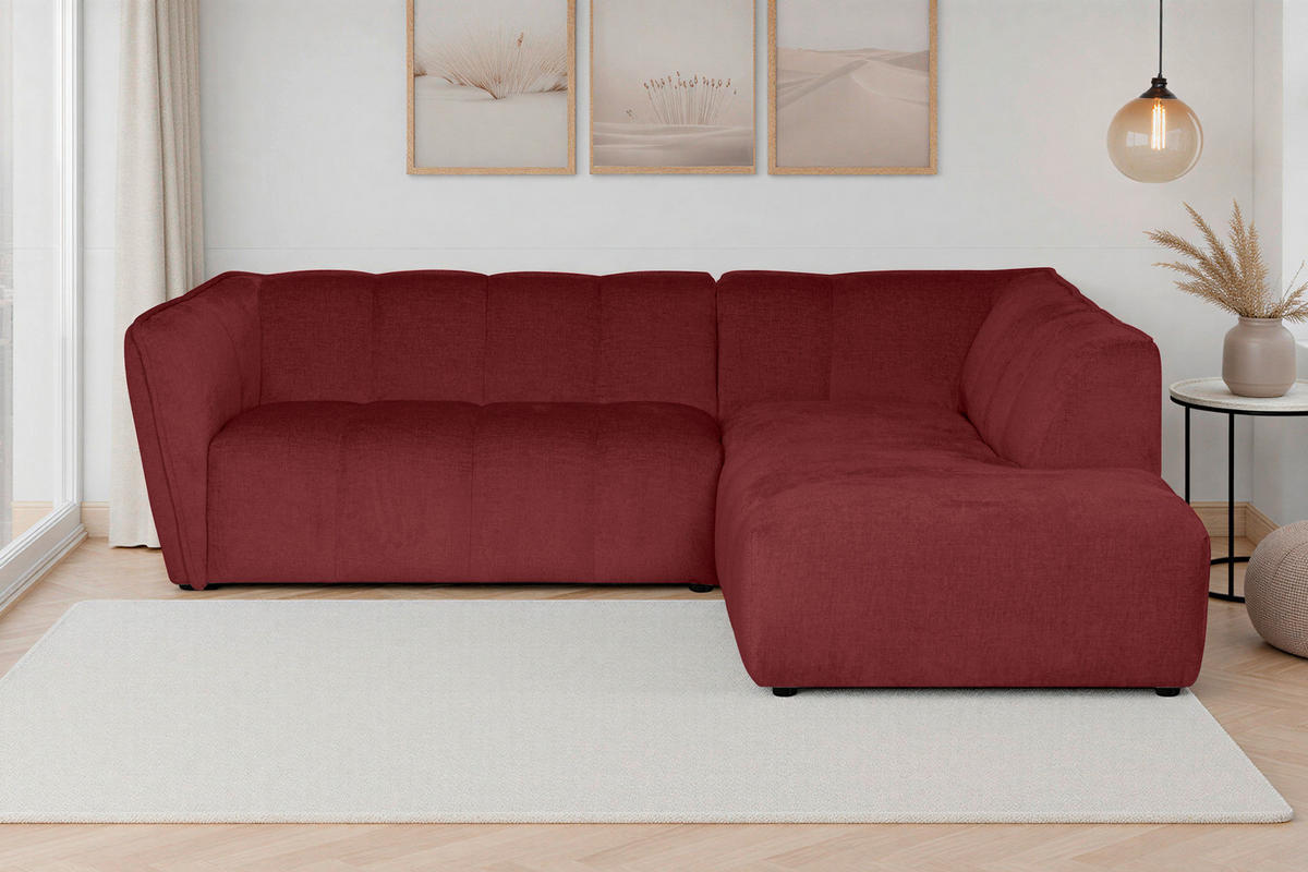 ECKSOFA LIVOLI in Chenille Bordeaux  230/218 cm  - Bordeaux/Schwarz, Design, Textil (230/218cm) - MID.YOU