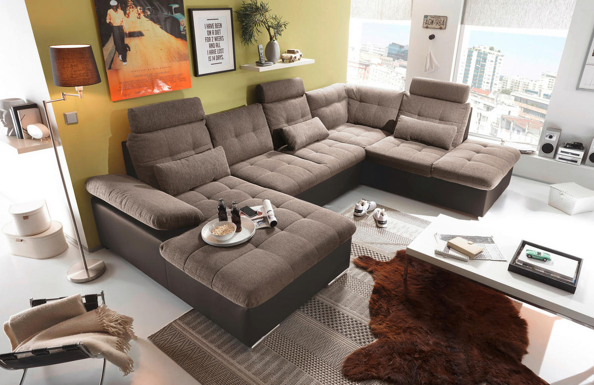 WOHNLANDSCHAFT Dunkelbraun, Hellbraun Webstoff  - Hellbraun/Dunkelbraun, MODERN, Textil (170/324/218cm) - MID.YOU