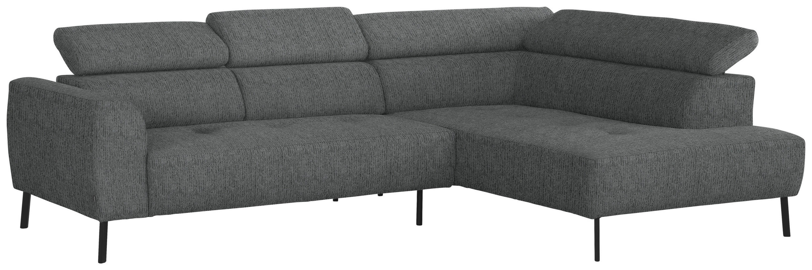 ECKSOFA in Webstoff Dunkelgrau  - Dunkelgrau/Schwarz, Design, Textil/Metall (280/205cm) - MID.YOU