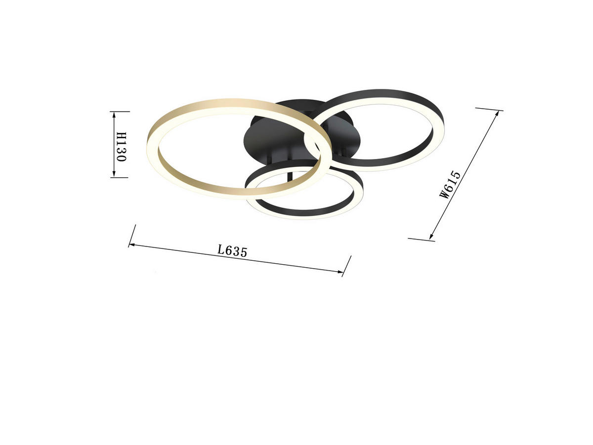 Plafonieră Cu Led    63,5/61,5/13 cm  - auriu/negru, Design, plastic/metal (63,5/61,5/13cm) - Wofi