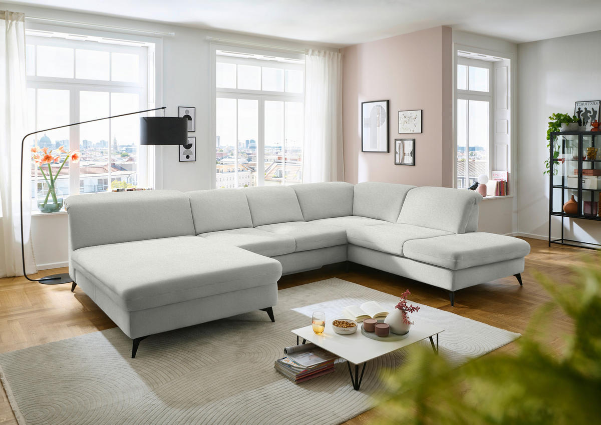 WOHNLANDSCHAFT  in Chenille Beige  - Beige/Schwarz, Design, Textil/Metall (198/369/255cm) - Beldomo Style