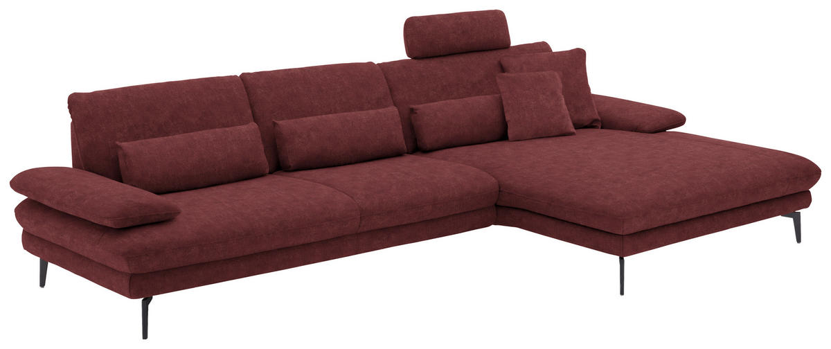 ECKSOFA in Velours Weinrot  - Weinrot/Schwarz, Design, Textil/Metall (310/180cm) - Dieter Knoll
